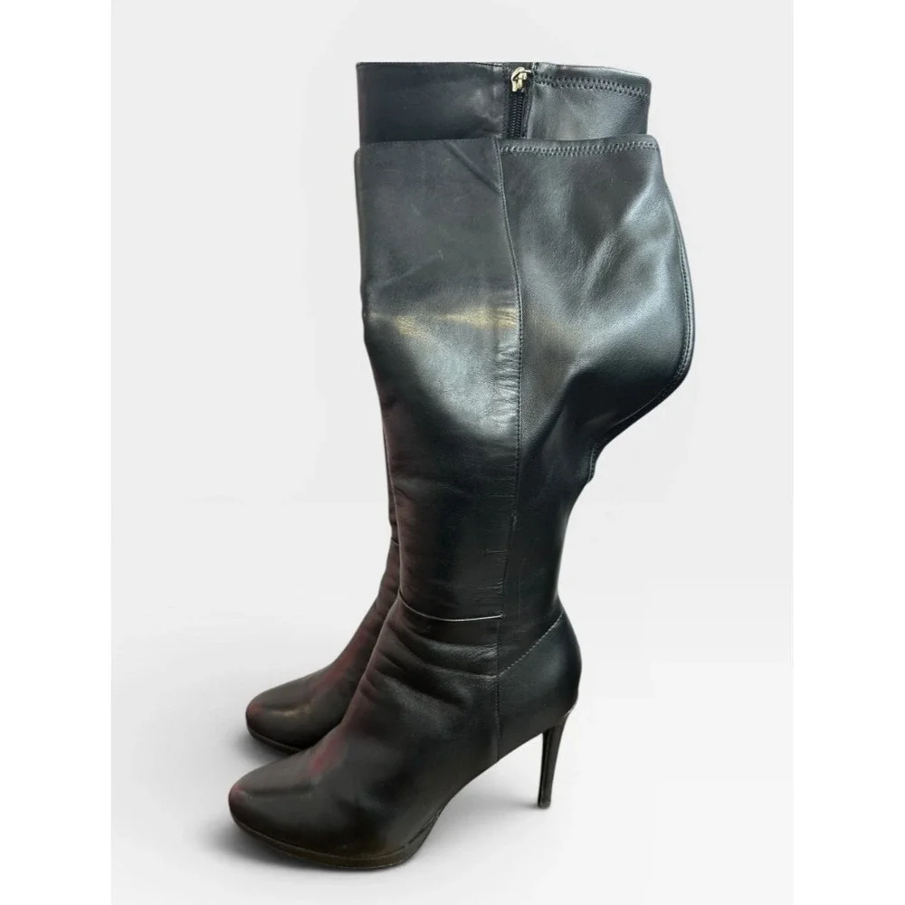 NINE WEST Quizme Black Soft Leather Platform Stiletto Heel Zip Tall Boot Size 11 - Picture 3 of 16
